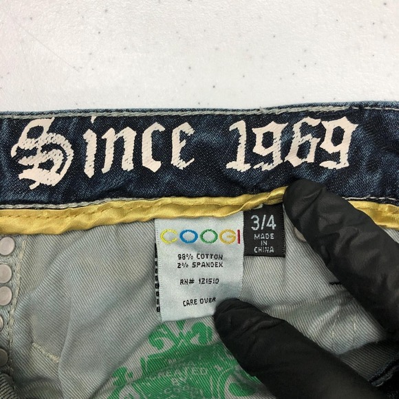 Coogi Jeans Juniors 3/4 W28 Blue Dark Wash Low Rise Straight Studded Zip Stretch - Picture 7 of 14